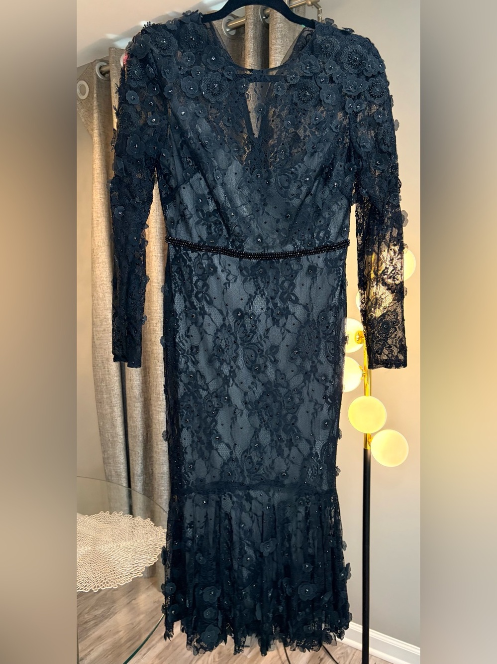 Mac Duggal Black Lace Long Sleeve Beaded Dress -New